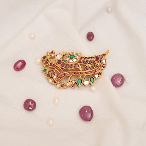 Ruby 22kt Gold Women Brooch, wedding brooch, modern brooch pin women, fabric brooches for women