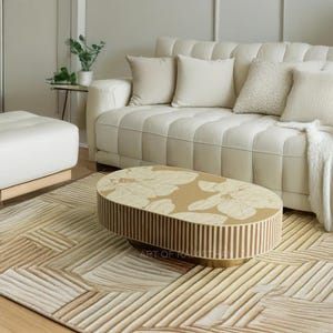Bone Inlay Coffee Table: Hibiscus Flower Design, Boho Living Room