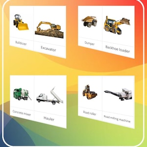 Montessori - Flash cards set for 22 construction machines