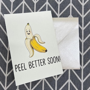 Carte de voeux banane Get Well Soon, carte de jeu de mots drôle Peel Better Soon, carte esthétique vintage pour amis, cadeau fait main pour proches malades
