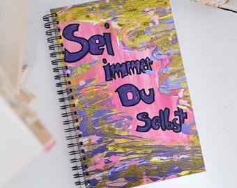 Spiral A5 notebook with art print, bullet journal notebook, self-care journal, dotted pages