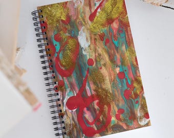 Spiral notebook A5 with art print, bullet journal notebook, self-care journal, 140 dotted pages