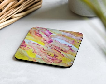 Colorful cork coasters, coasters for cups and glasses, party favors, coasters with art prints, unique abstract table decorations