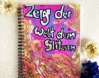 Spiral A5 notebook with art print, bullet journal notebook, self-care journal, dotted pages