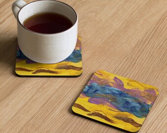 Colorful cork coasters, coasters for cups and glasses, party favors, coasters with art prints, unique abstract table decorations