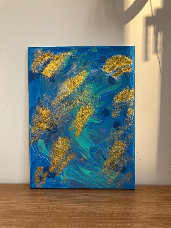アクリル画 金の絵 抽象 絵画 アート作品 LALAGUE 青と金 抽象画 青