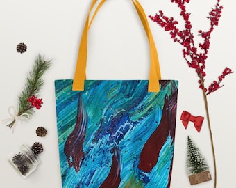 Stylowa torba na zakupy, materiałowa torba do codziennego użytku, torba z artystycznym wzorem, wyjątkowa torba typu tote w kolorze niebieskim