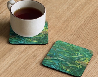 Colorful cork coasters, coasters for cups and glasses, party favors, coasters with art prints, unique abstract table decorations