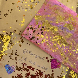 Personalized Glitter Post A6, Glitter Card, Last Minute Gift, Hand-Painted Art Card, Special Gift for Heart People