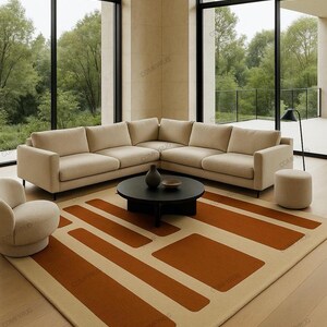 Hand Tufted Modern Area Rug Rust Red Beige Color Rugs Handmade Wool Area Rug Carpet for Living Room, Bedroom, Kitchen, Rugs 8x10 9x12 10x14