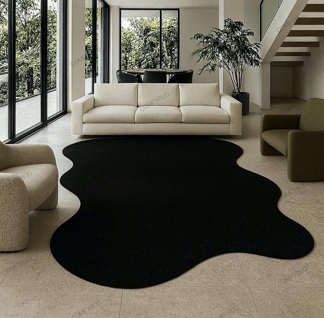 Handmade Deep Black Irregular Rug: Modern Shadow Carpet - Etsy