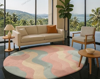Hand Tufted Wool Rug – Pastel Wavy Design, Nursery Decor