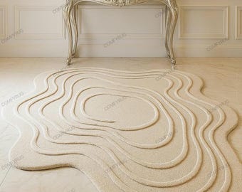 Hand-Tufted Irregular Wool Rug, High-Low Pile Modern Design