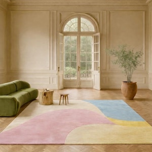 Pastel Rainbow Area Rug – Modern Abstract Carpet for Living Room