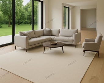 Alfombra de lana beige tejida a mano: suave, moderna, tamaño personalizado