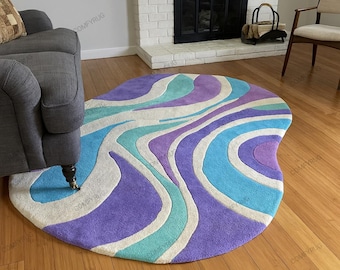 Hand-Tufted Blob Rug: Pastel Wavy Pattern, Modern Nursery Decor