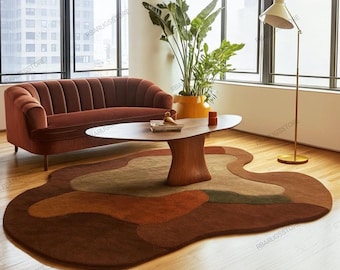 Hand-Tufted Abstract Rug, Earthy Brown & Green, Bohemian Style