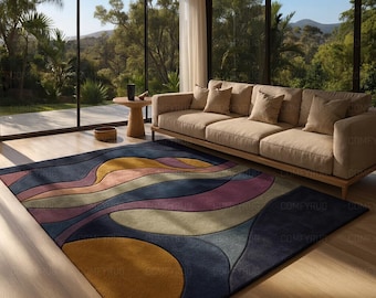 Abstract Area Rug 9x12, Colorful Contemporary Art, Soft Geometric Floor Decor