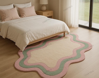 Hand-Tufted Wool Rug, Pink Oasis, Irregular Shape, 3x5
