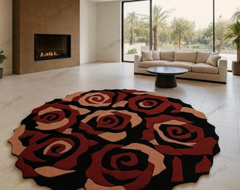 Hand Tufted Wool Rose Rug, 3D Carved Floral Accent