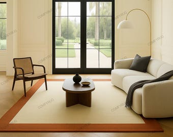 Hand-Tufted Rust and Ivory Rug, Solid Pattern Modern Rug (5x5, 5x8)