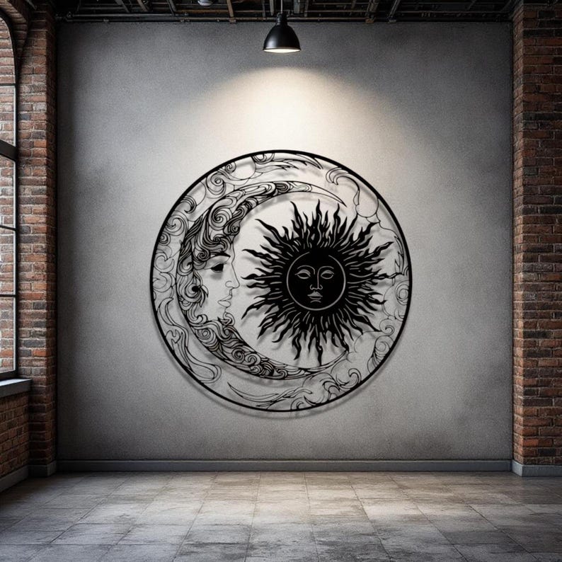 Sun and Moon Metal Wall Art – Celestial Laser Cut Black Steel Home ...