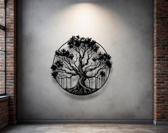 Tree of Life Metal Wall Art Circular Nature Symbol Steel Decor