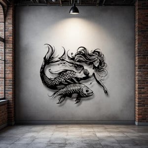 マーメイドメタルウォールアート - 海のファンタジーと神話的なデザイン