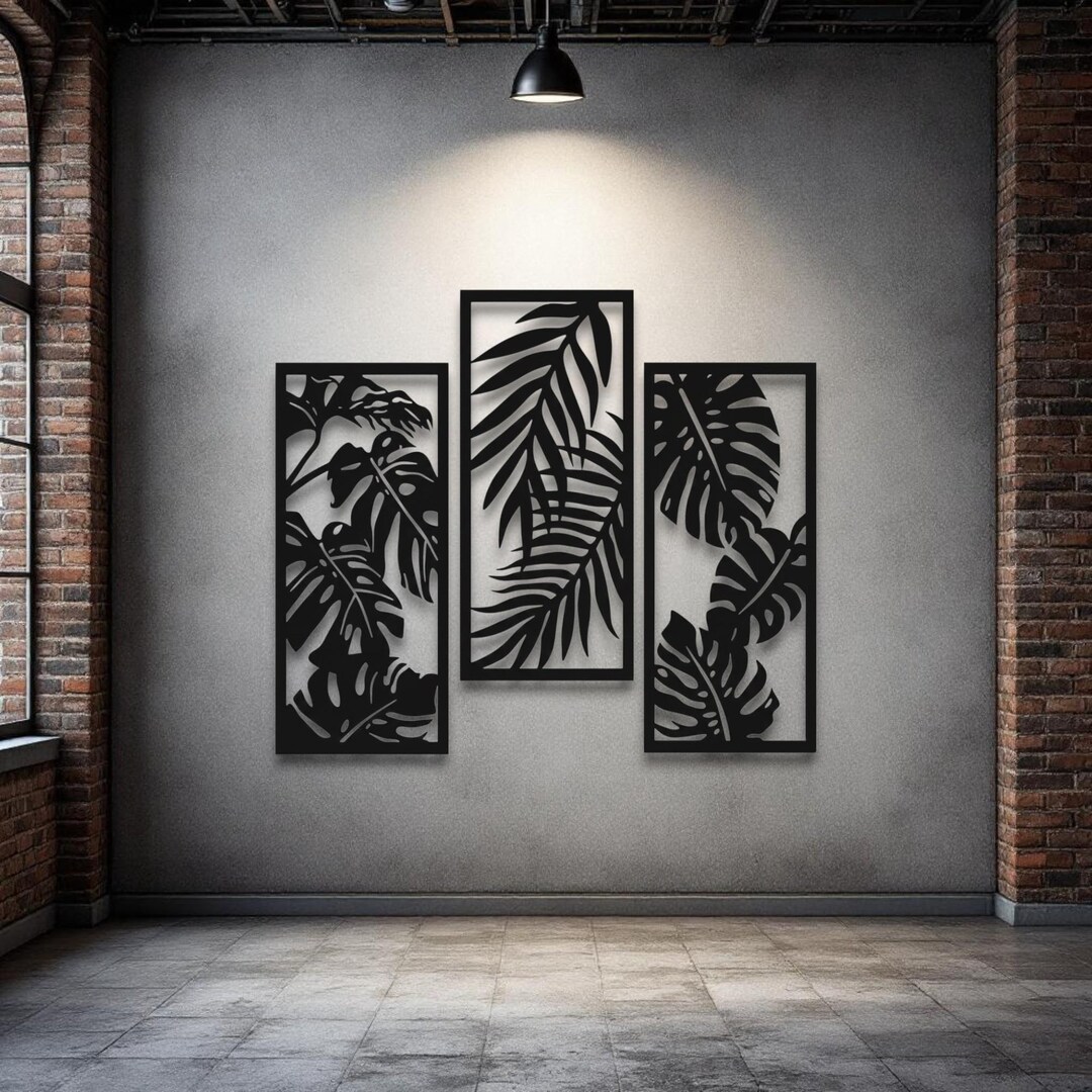 Tropical Leaf Wall Art: Black Steel Botanical Panels (set of 3) - Etsy