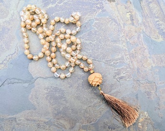 Citrine Quartz and Lotus Mala