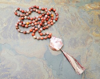 Pink Jade and Cherry Blossom Agate Mala