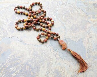 High Quality Handmade 108 Stone Bead Mala for Meditation Red Agate Japa Mala Gobi Desert Agate Guru Bead Meditation Mala for Yoga Gift