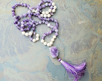 Lace Amethyst and Riverstone Mala