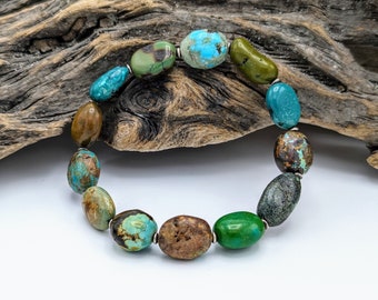 Genuine Turquoise Stone Bracelet with Sterling Silver Turquoise Bracelet Gift Natural Untreated Turquoise Stones