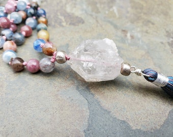 Pink Tourmaline, Kyanite, and Herkimer Diamond Mala - 108 Stones