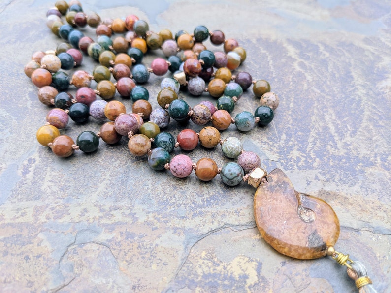 Ocean Jasper and Ammonite Mala 108 Stones image 4