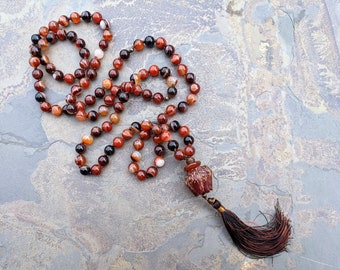 Silk Agate and Blood Lotus Mala