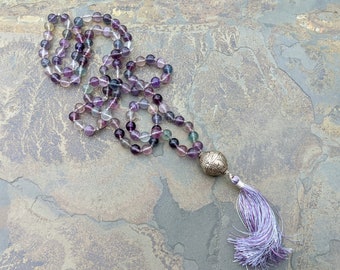 Purple and Blue Fluorite Mala with Thai Silver - 108 Stones