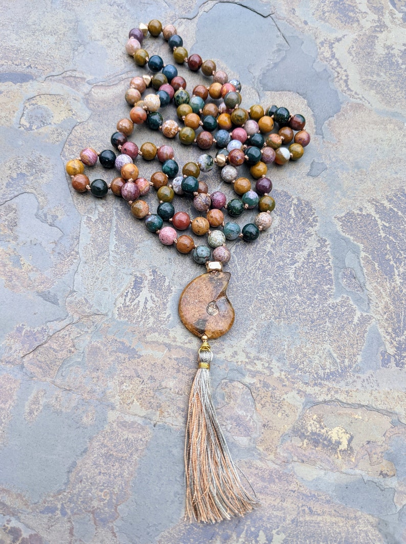 Ocean Jasper and Ammonite Mala 108 Stones image 5