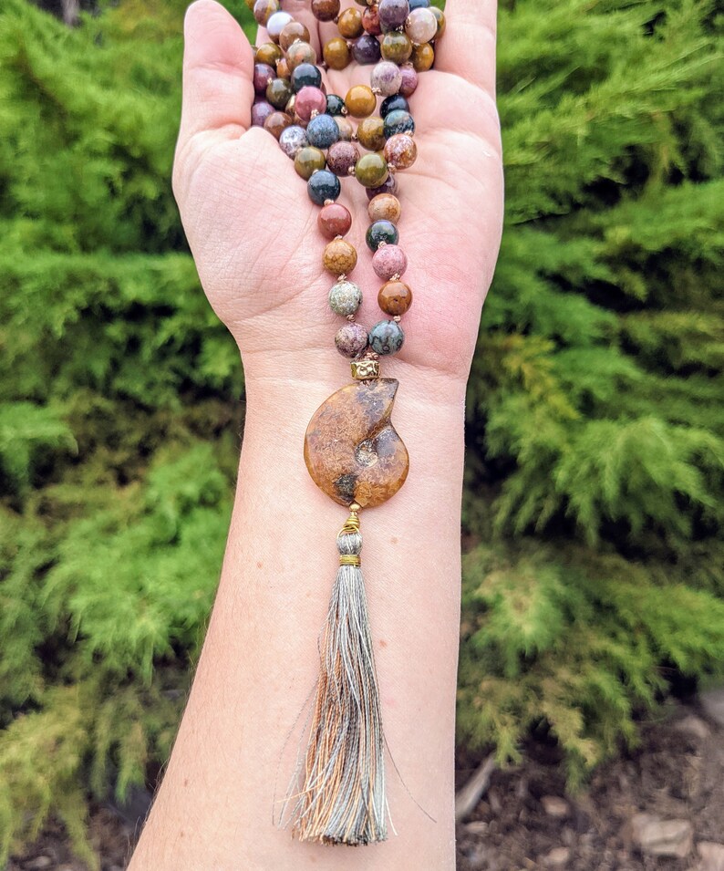 Ocean Jasper and Ammonite Mala 108 Stones image 3