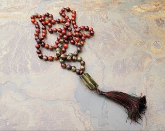 Poppy Jasper, Dragon Blood Jasper, and Green Tourmaline Mala