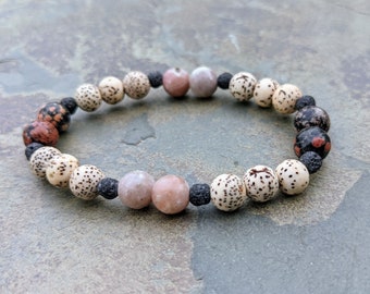 Lotus Seed and Gemstone Plum Blossom Jasper and Red Snowflake Obsidian Mala Bracelet