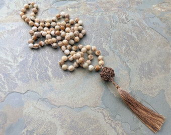 Picture Jasper Rudraksha Mala - 108 Stones