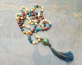 Chrysocolla, Yellow Opal, and Purple Aventurine Mala