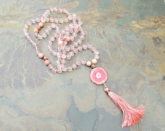 Rose Quartz and Red Solar Quartz Mala