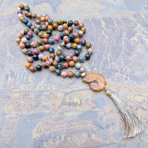 Ocean Jasper and Ammonite Mala 108 Stones image 1