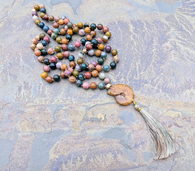 Ocean Jasper and Ammonite Mala 108 Stones image 1