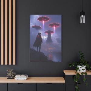 Futuristic Alien Landscape Art Canvas Print, Sci-Fi Wall Decor, Home Aesthetic Artwork, Unique Gift for Space Lovers, Cosmic Room Decor