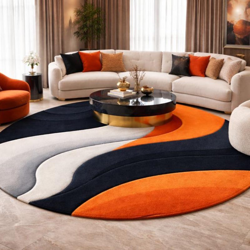Orange Black Cream Rug - Etsy UK