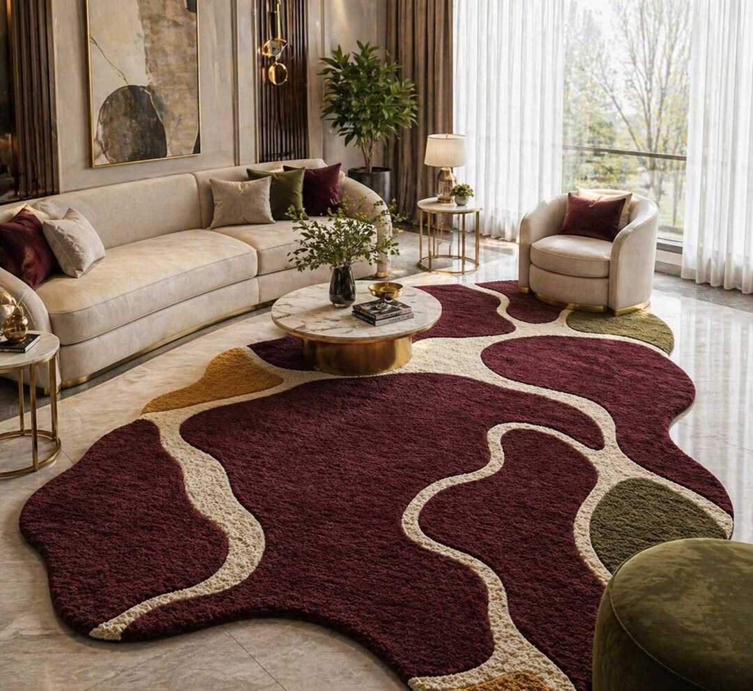 Abstract Shaped Tufted Wool Rug, Modern Organic Boho Carpet - Etsy